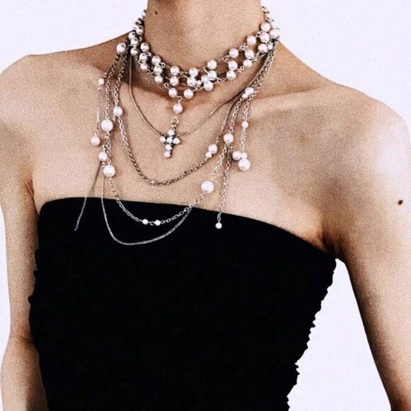 Statement cross stack necklace N1057 - Picture 2 of 3